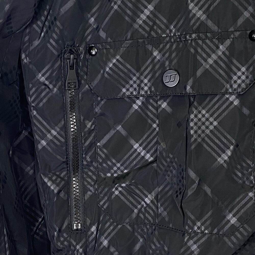 Jack & Jones Hartford Bomber Jacket Mens Sz XXL Black Plaid Hooded Motorcycle - Picture 6 of 15